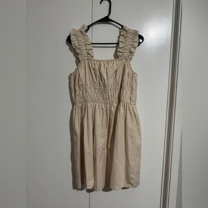 English Factory Tan Cream Ruffled Smocked Sundress